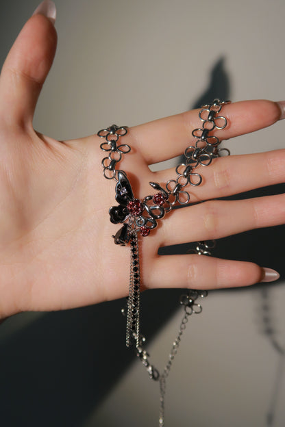 Butterfly Blossom Choker with Dangling Chains