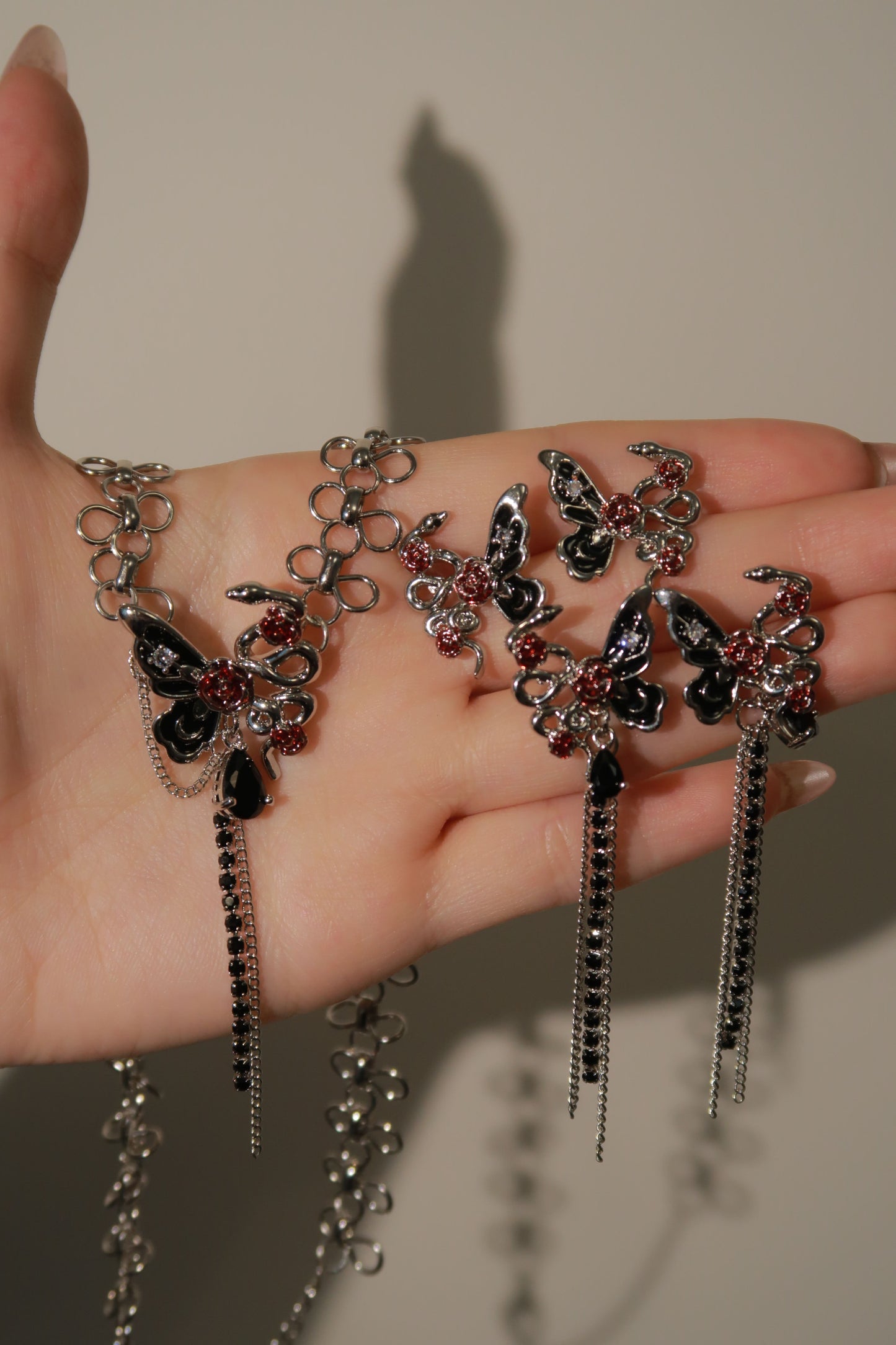 Butterfly Blossom Choker with Dangling Chains