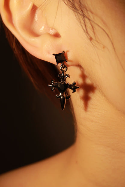 All Black Relic Cross Earrings