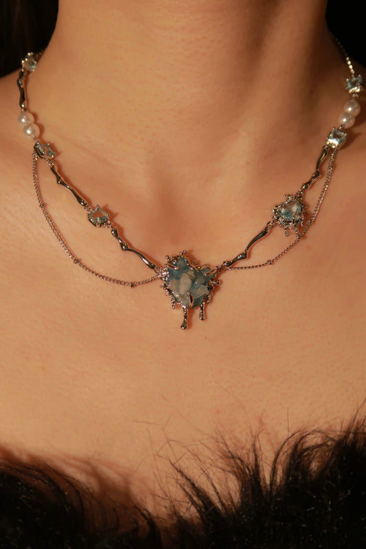 Blue Crushed Stone Heart-Shaped Necklace